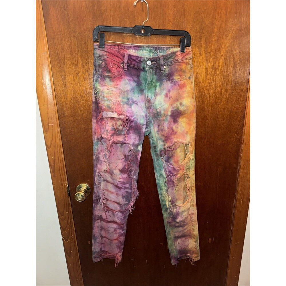 American Eagle Womens Tie Dyed Denim Mom Jeans Size 2
